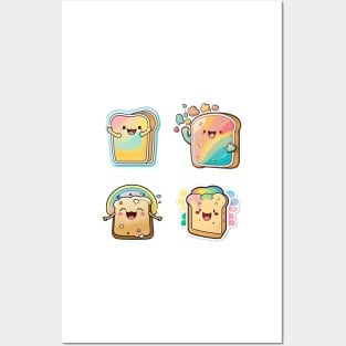 Cute happy colorfull kawaii toast Posters and Art